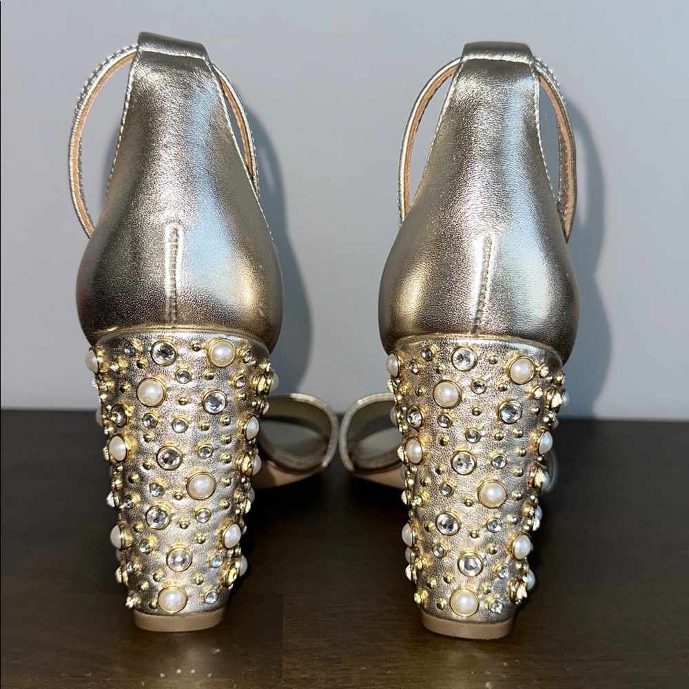 Lilly Pulitzer Amber Lynn Gold Embellished Sandal Block Heel Size 10 - Picture 7 of 13